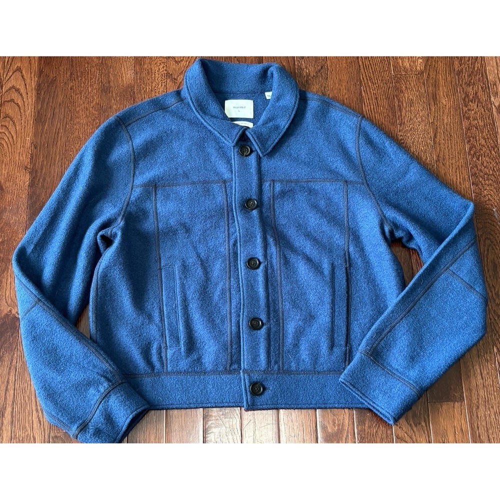 Billy‎ Reid Wool Knit Sweater Coat Cropped Japanese Textile Women's L Blue